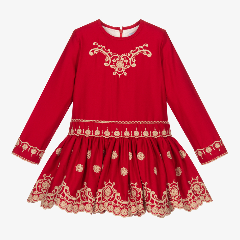 Abuela Tata - Girls Red & Gold Dress | Childrensalon