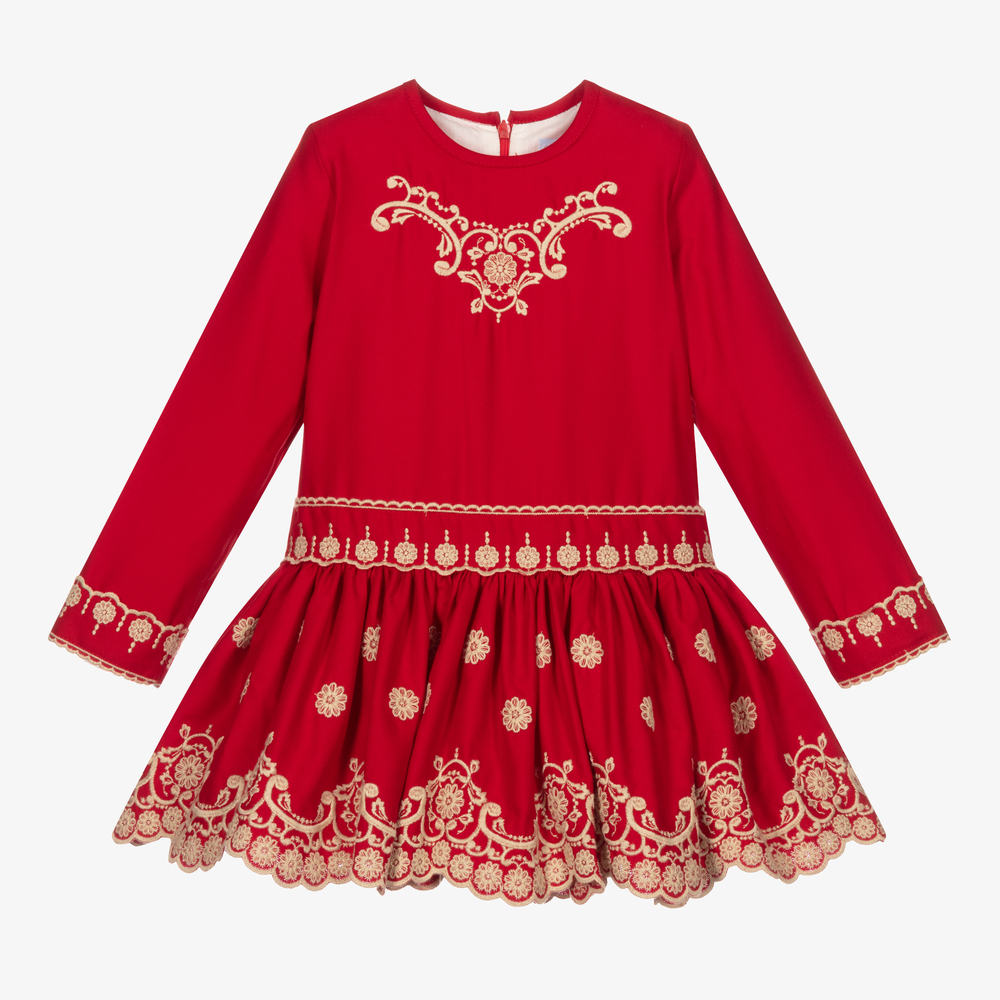 Abuela Tata-Girls Red & Gold Dress | Childrensalon Outlet