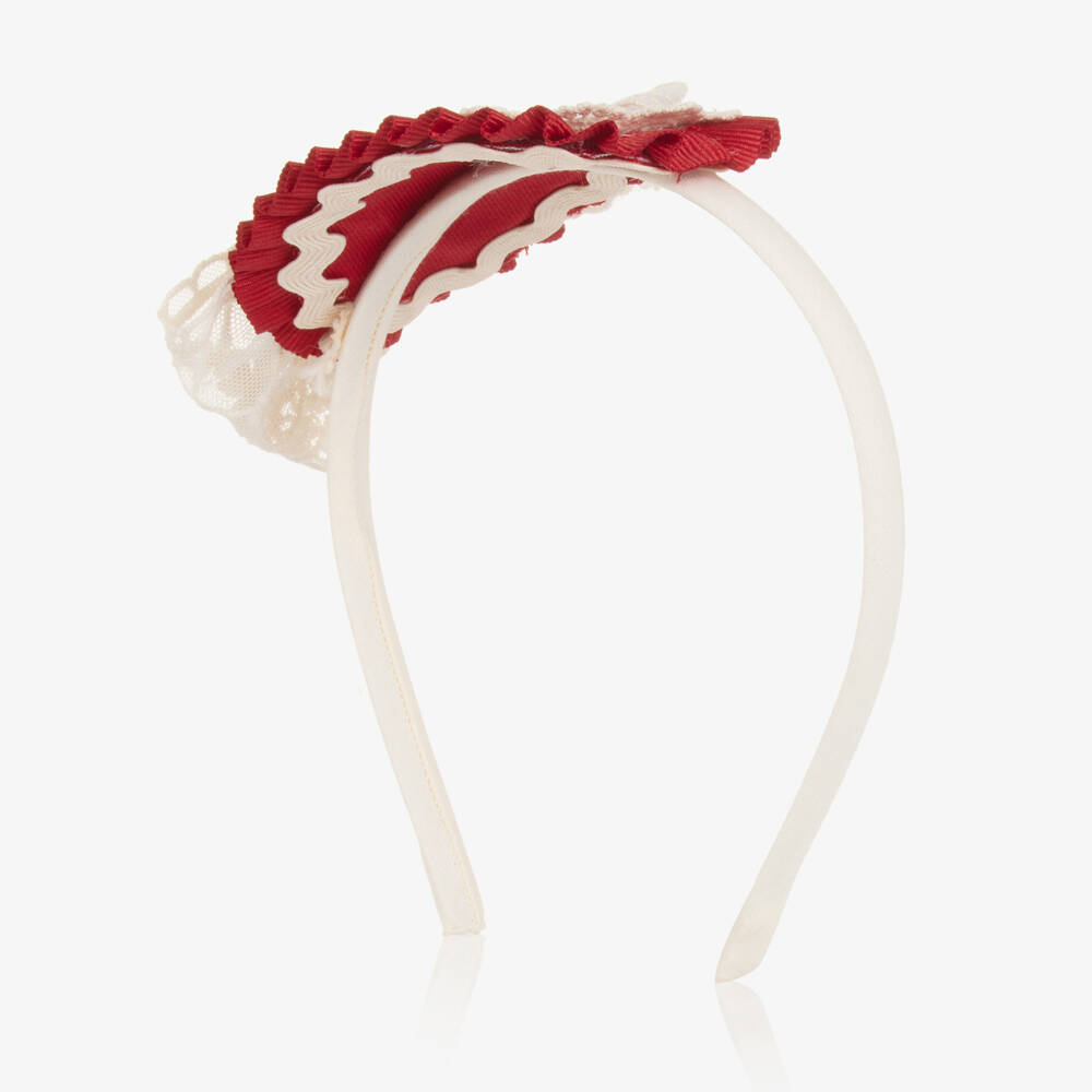 Abuela Tata-Girls Red & Ivory Rosette Hairband | Childrensalon Outlet