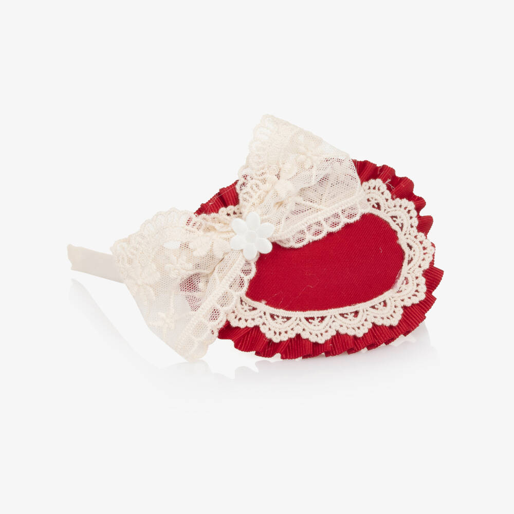 Abuela Tata-Girls Red & Ivory Rosette Hairband | Childrensalon Outlet