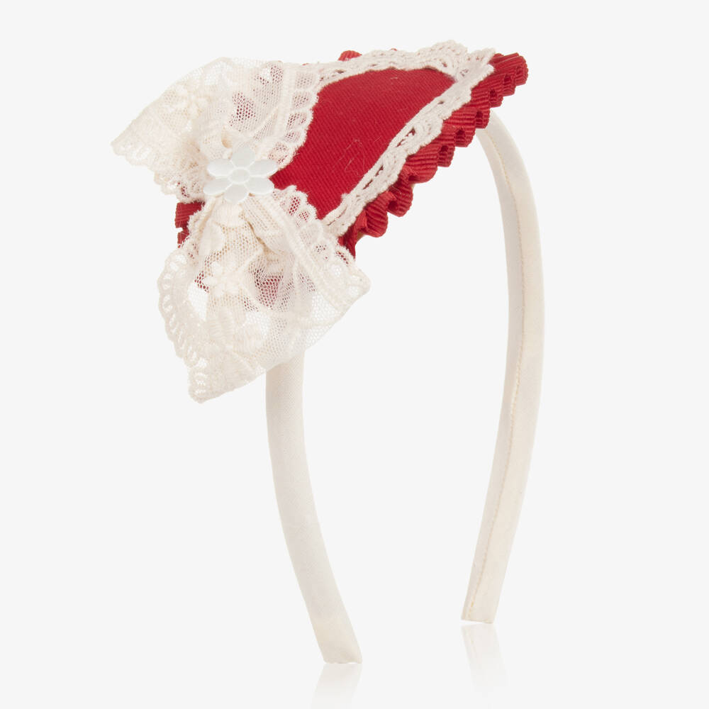 Abuela Tata-Girls Red & Ivory Rosette Hairband | Childrensalon Outlet