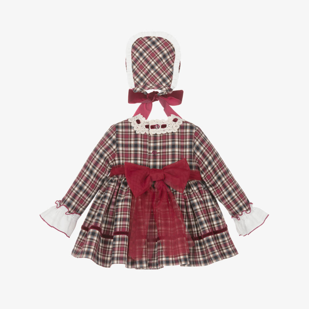 Abuela Tata-Girls Red Plaid Dress & Bonnet Set | Childrensalon Outlet