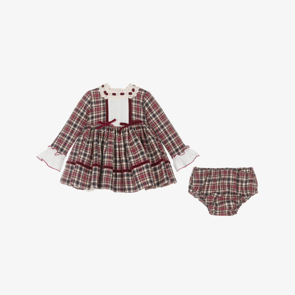 Abuela Tata-Girls Red Plaid Dress & Bonnet Set | Childrensalon Outlet