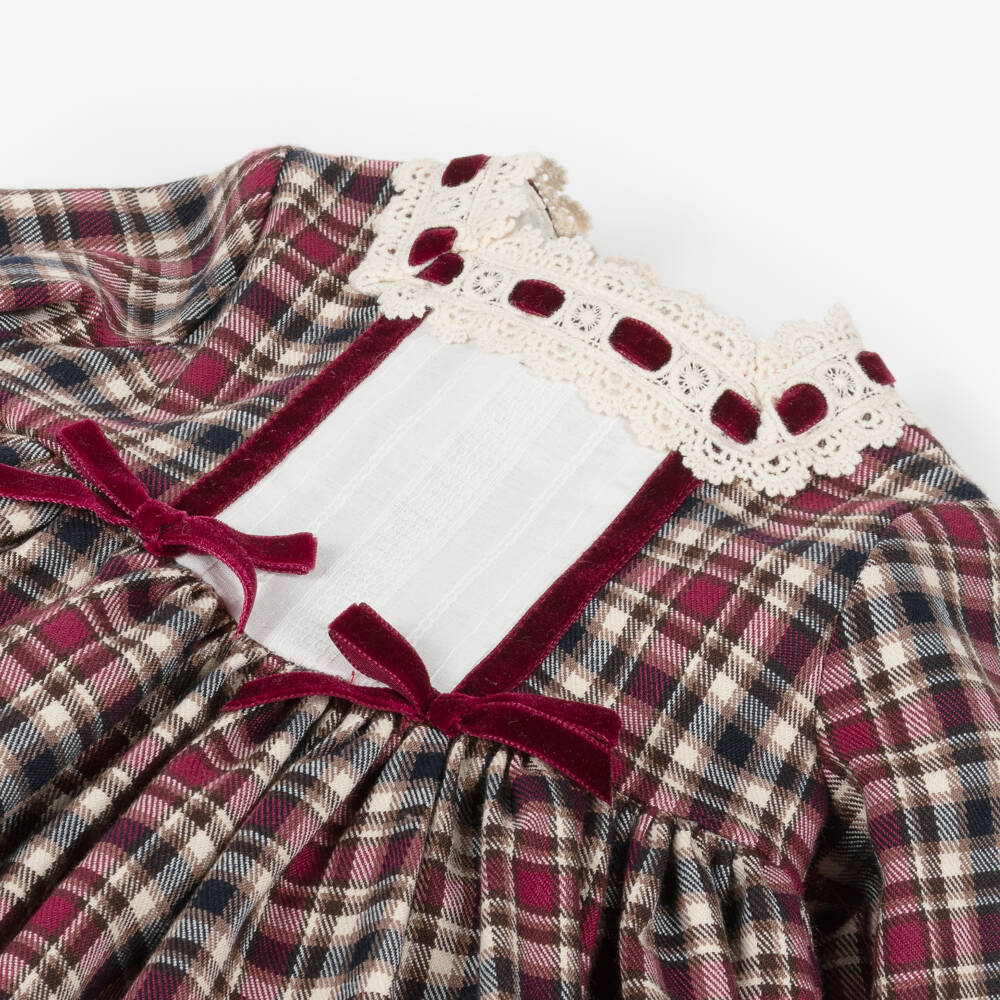 Abuela Tata-Girls Red Plaid Dress & Bonnet Set | Childrensalon Outlet