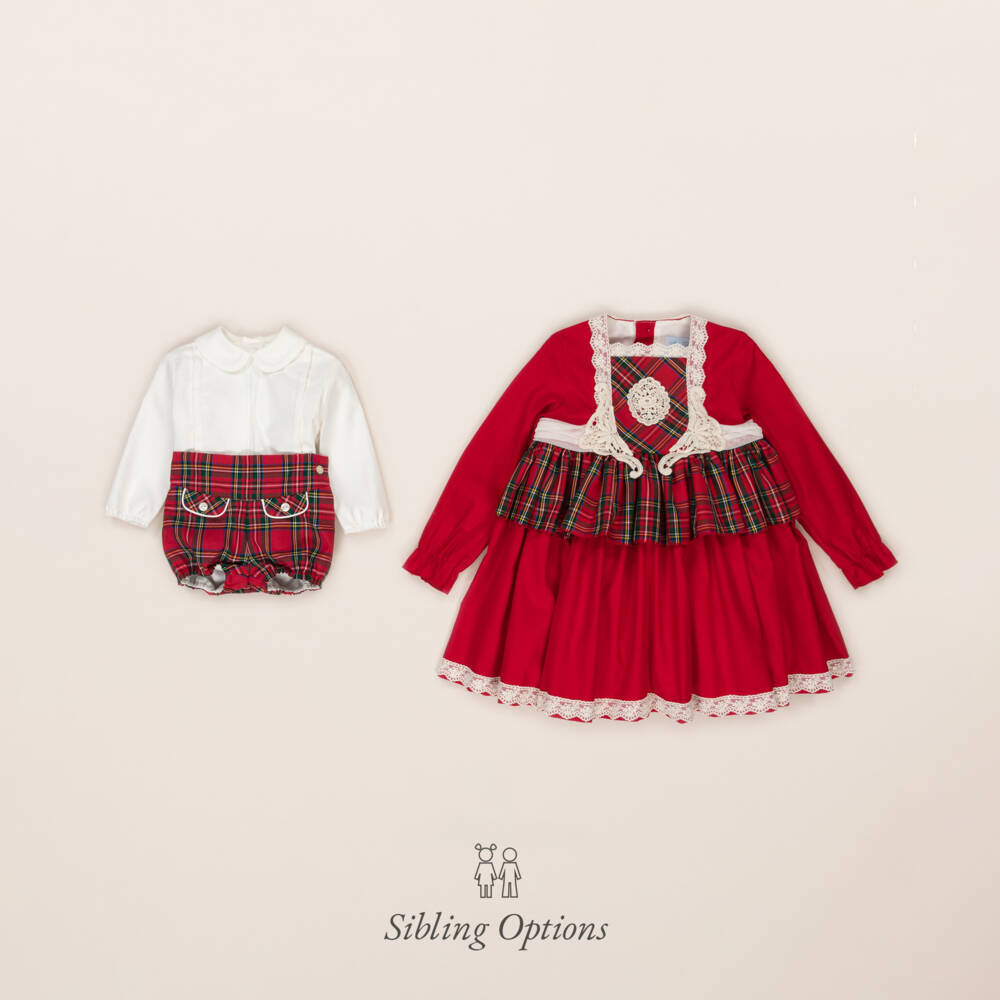 Abuela Tata-Girls Red Tartan Cotton Dress | Childrensalon Outlet