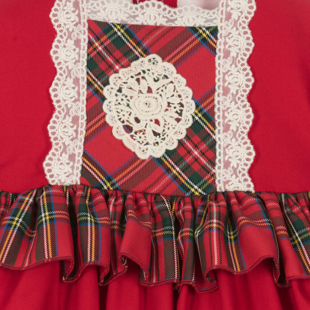 أبويلا تاتا-طقم فستان تارتان قطن لن أحمر | Childrensalon Outlet