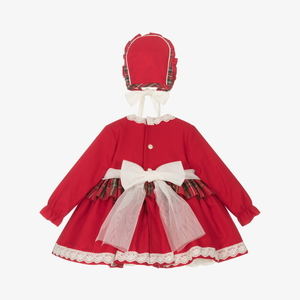أبويلا تاتا-طقم فستان تارتان قطن لن أحمر | Childrensalon Outlet