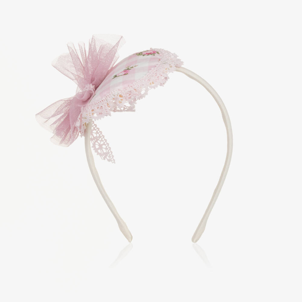 Abuela Tata-Girls Rosy Gingham Tulle Headband | Childrensalon Outlet
