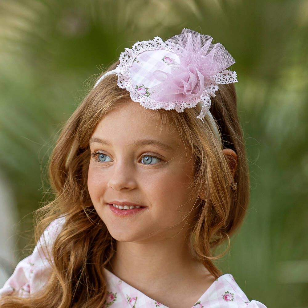 Abuela Tata-Girls Rosy Gingham Tulle Headband | Childrensalon Outlet