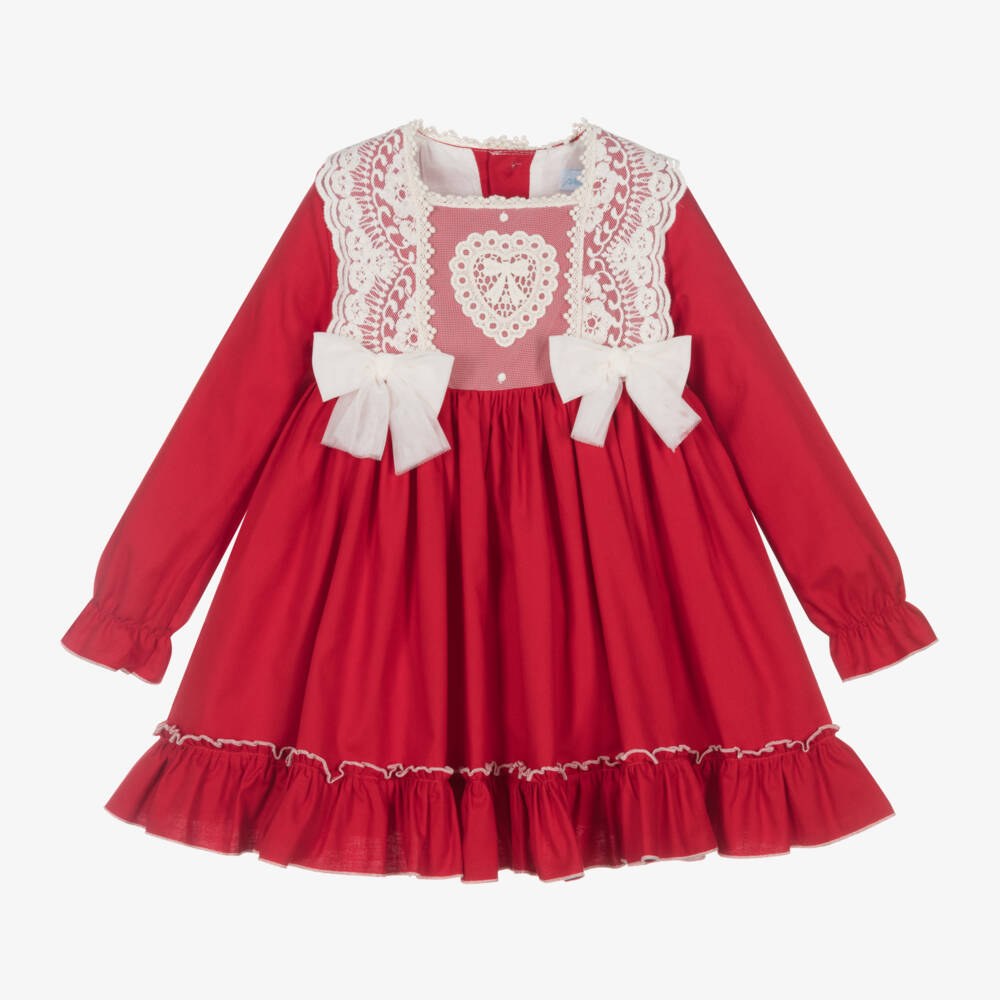 Abuela Tata-Girls Scarlet Lace Panel Dress | Childrensalon Outlet