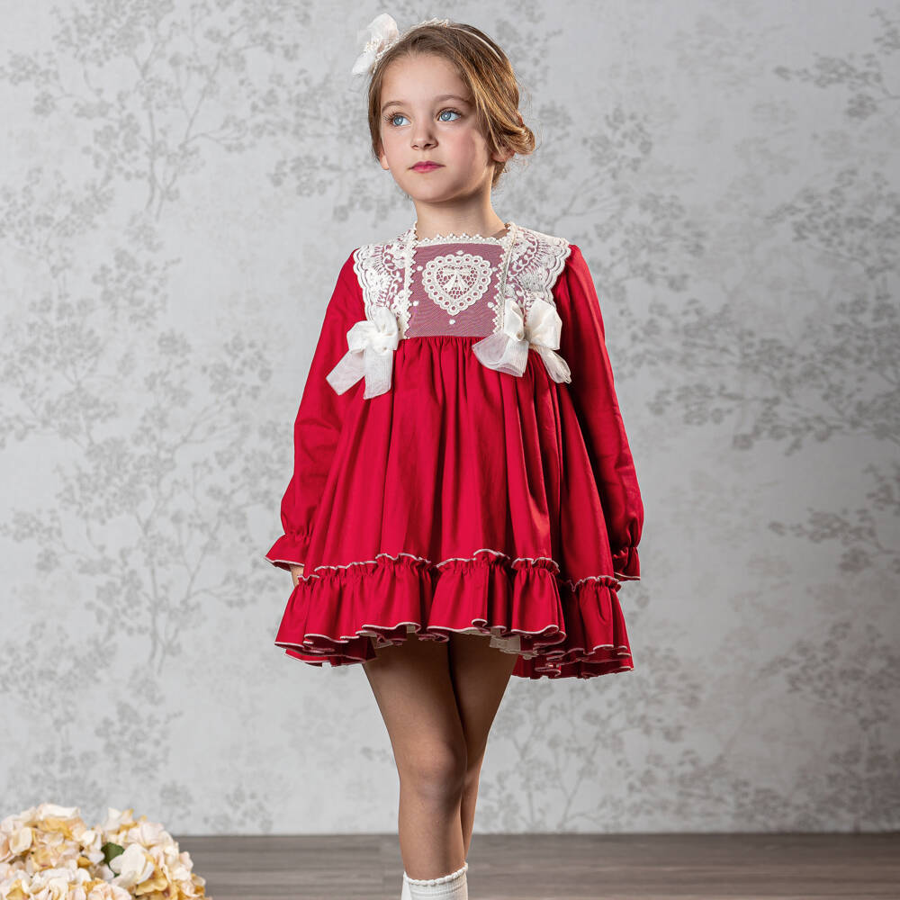 Abuela Tata-Girls Scarlet Lace Panel Dress | Childrensalon Outlet