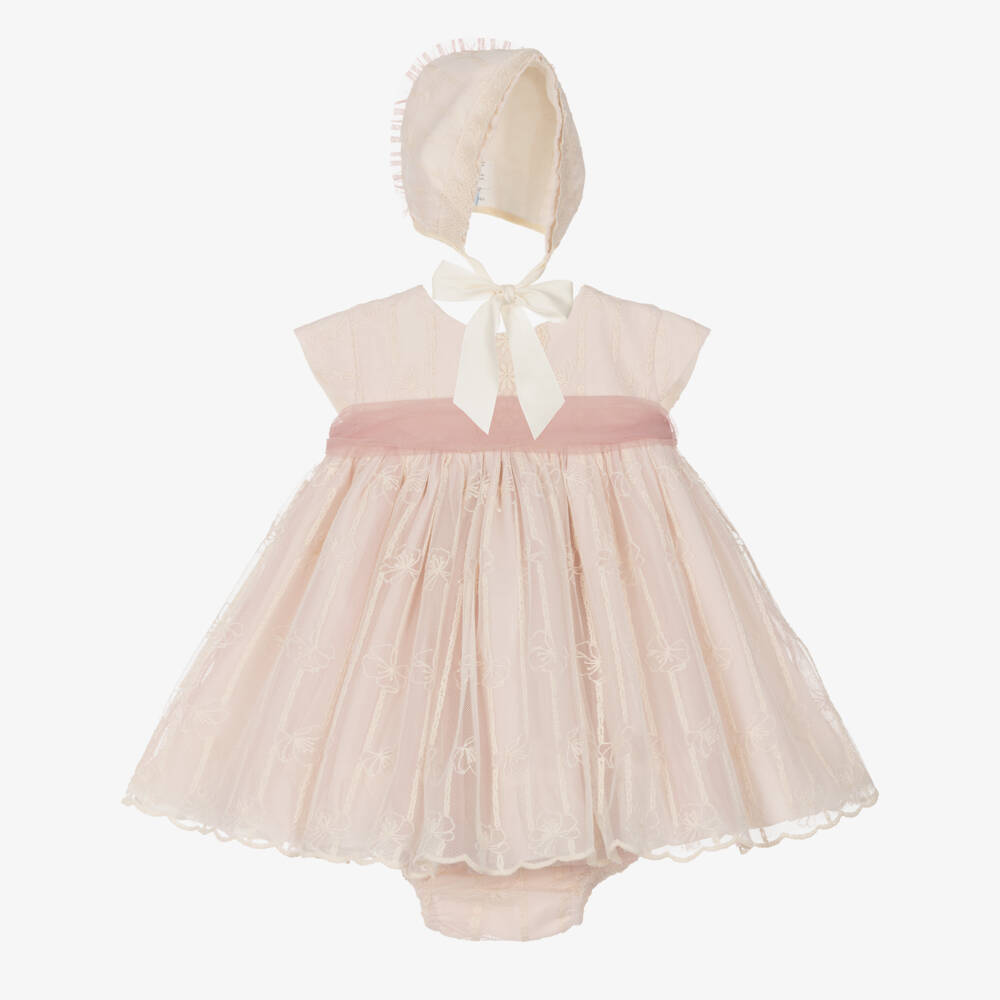 Abuela Tata-Girls Soft Ivory & Pink Lace Ensemble | Childrensalon Outlet