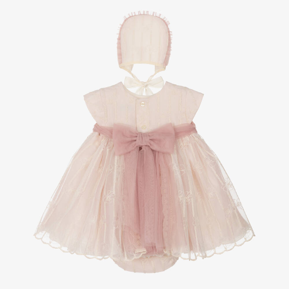Abuela Tata-Girls Soft Ivory & Pink Lace Ensemble | Childrensalon Outlet