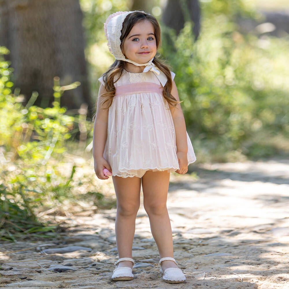 Abuela Tata-Girls Soft Ivory & Pink Lace Ensemble | Childrensalon Outlet