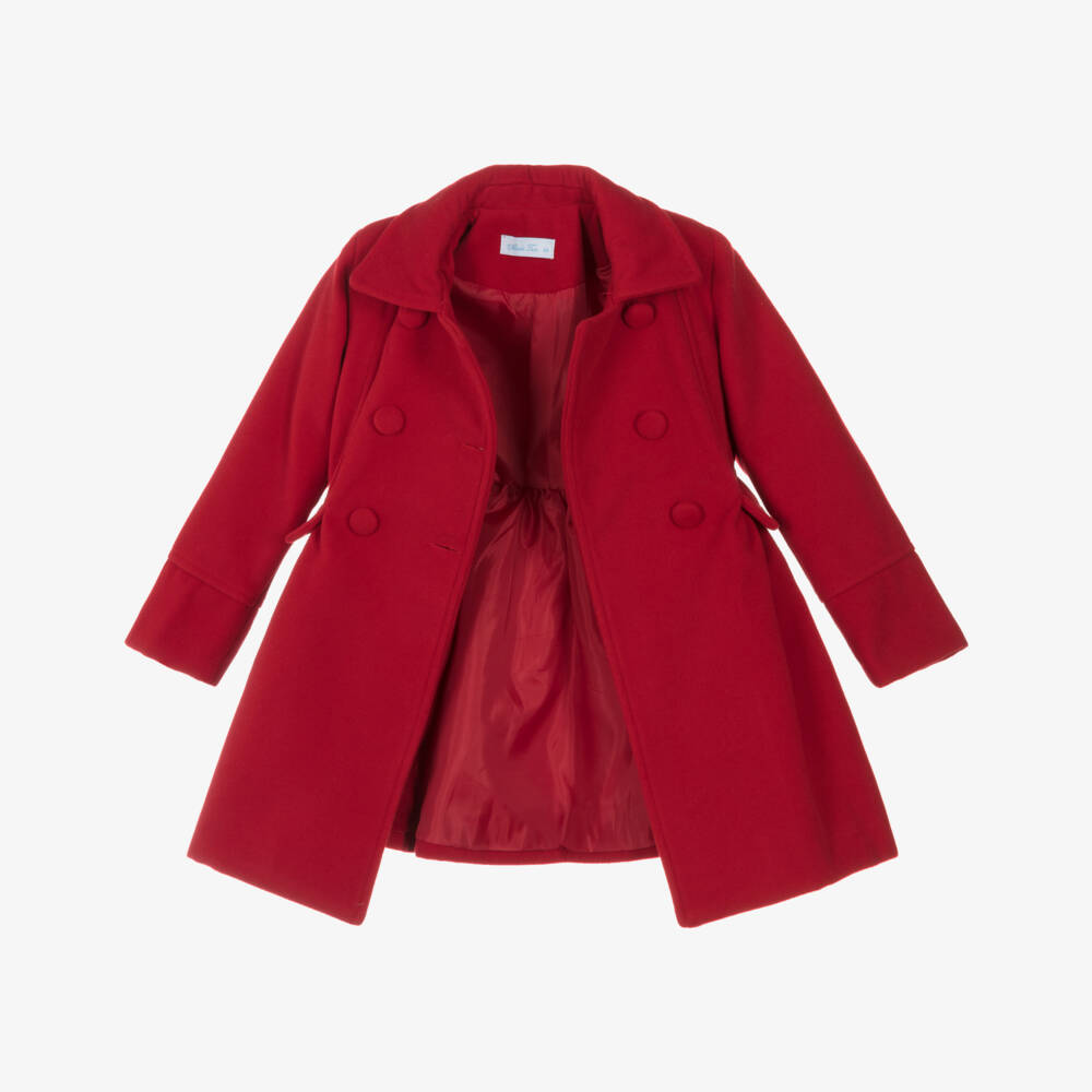 Abuela Tata-Girls Traditional Red Felted Coat with Bow | Childrensalon Outlet