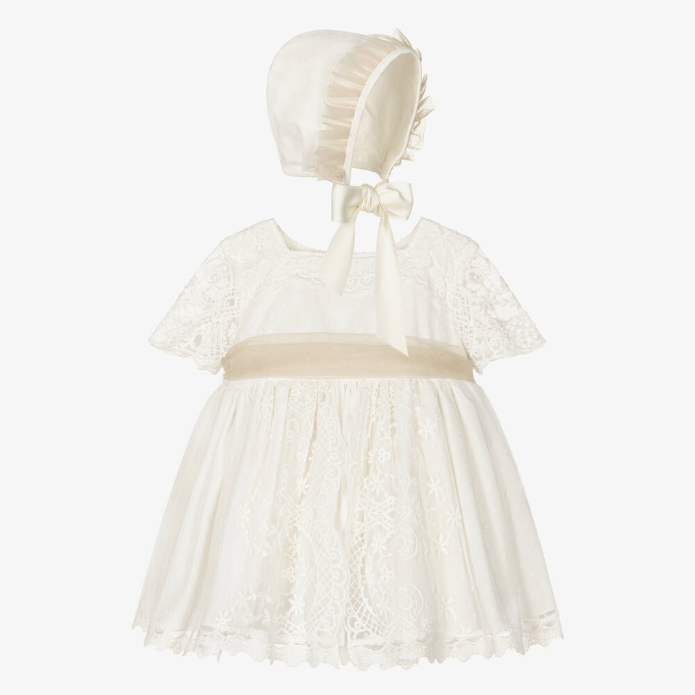 Abuela Tata - Girls White & Beige Tulle Dress Set | Childrensalon