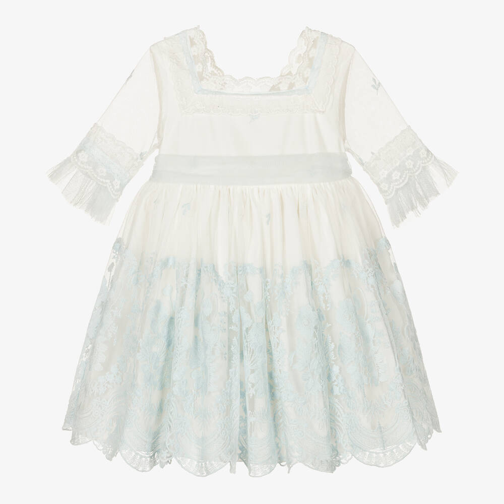 Abuela Tata - Robe bleue et blanche tulle fille  | Childrensalon