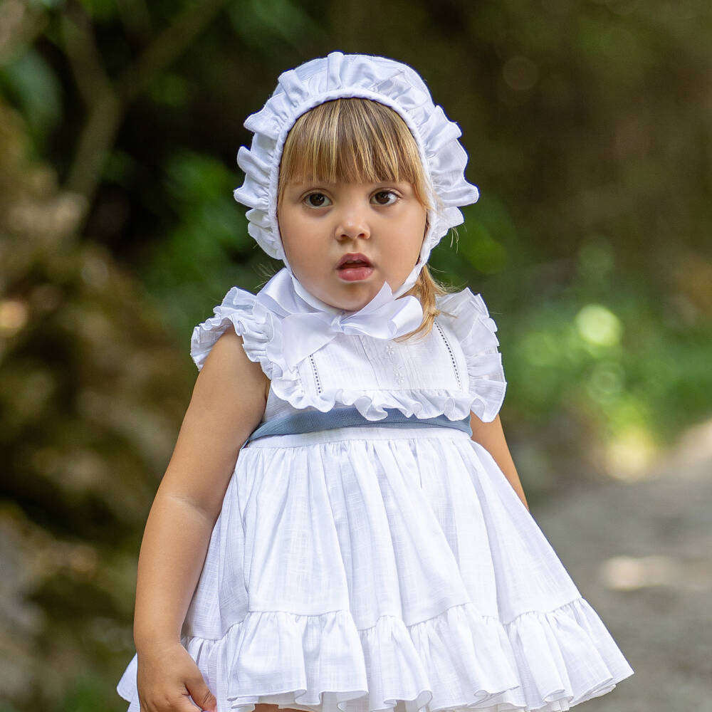 Abuela Tata-Girls White Cotton Ruffle Dress Set | Childrensalon Outlet