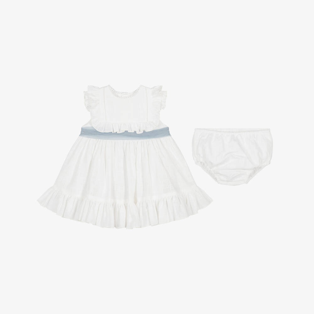 Abuela Tata-Girls White Cotton Ruffle Dress Set | Childrensalon Outlet