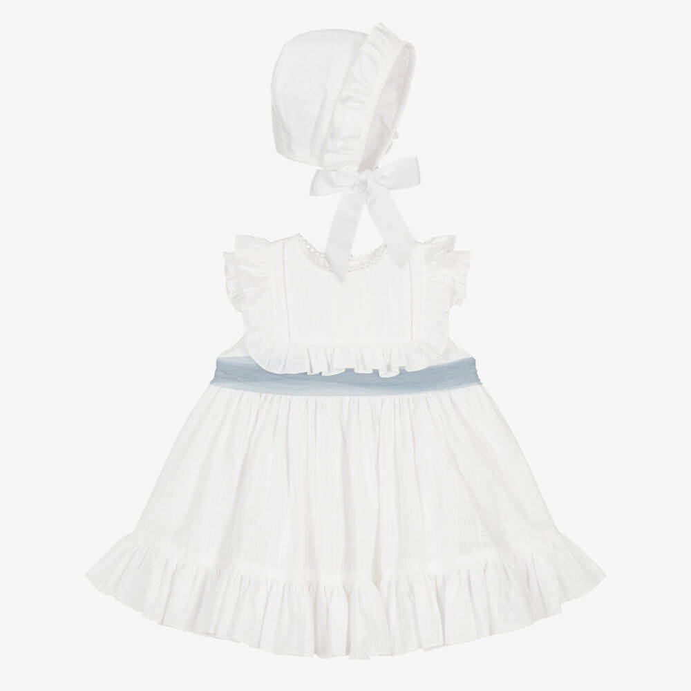 Abuela Tata-Girls White Cotton Ruffle Dress Set | Childrensalon Outlet