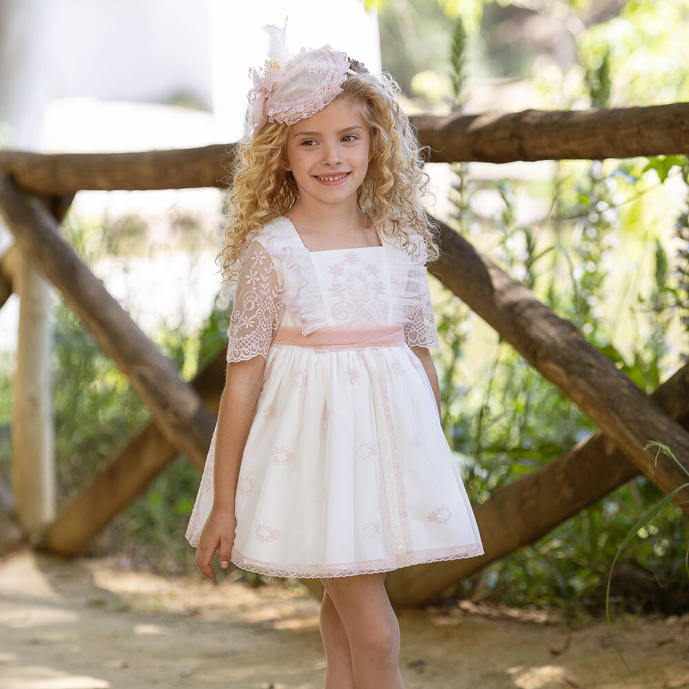 Abuela Tata-Бело-розовое платье из тюля | Childrensalon Outlet