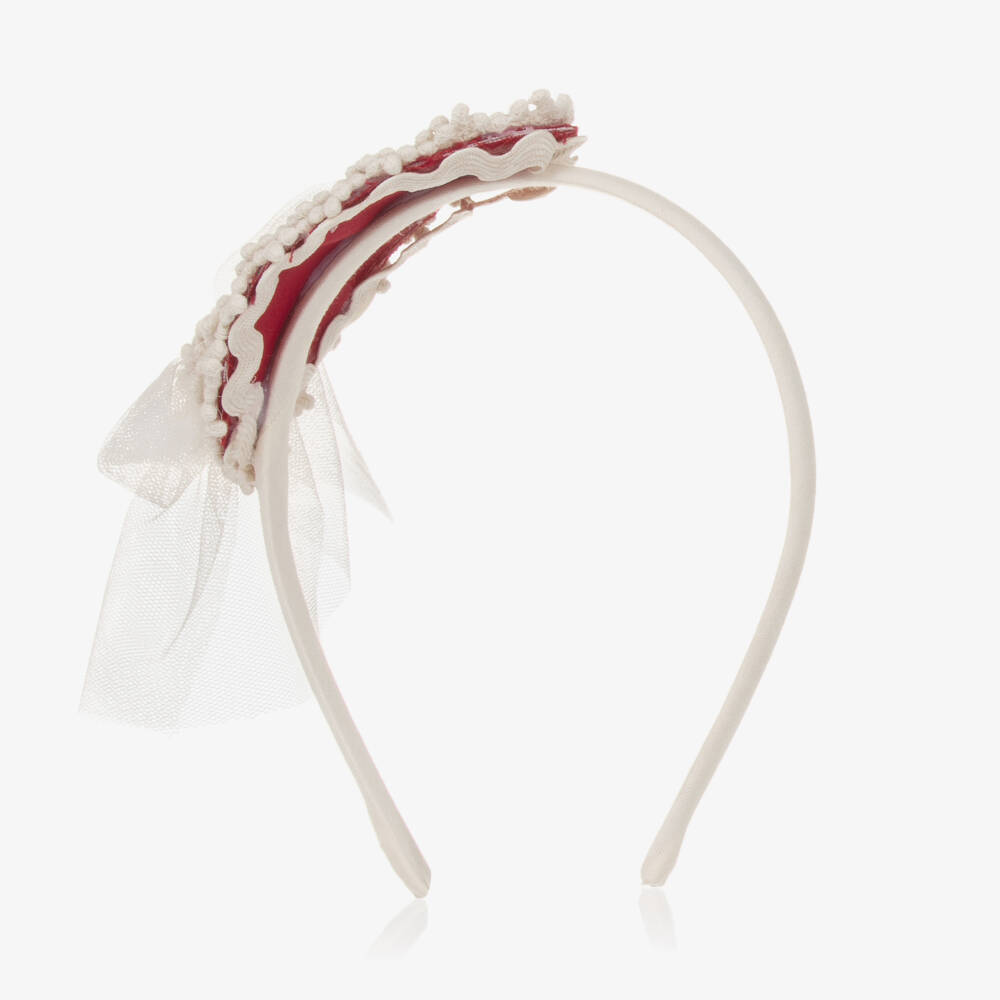 Abuela Tata-Girls White & Red Lace Headband | Childrensalon Outlet