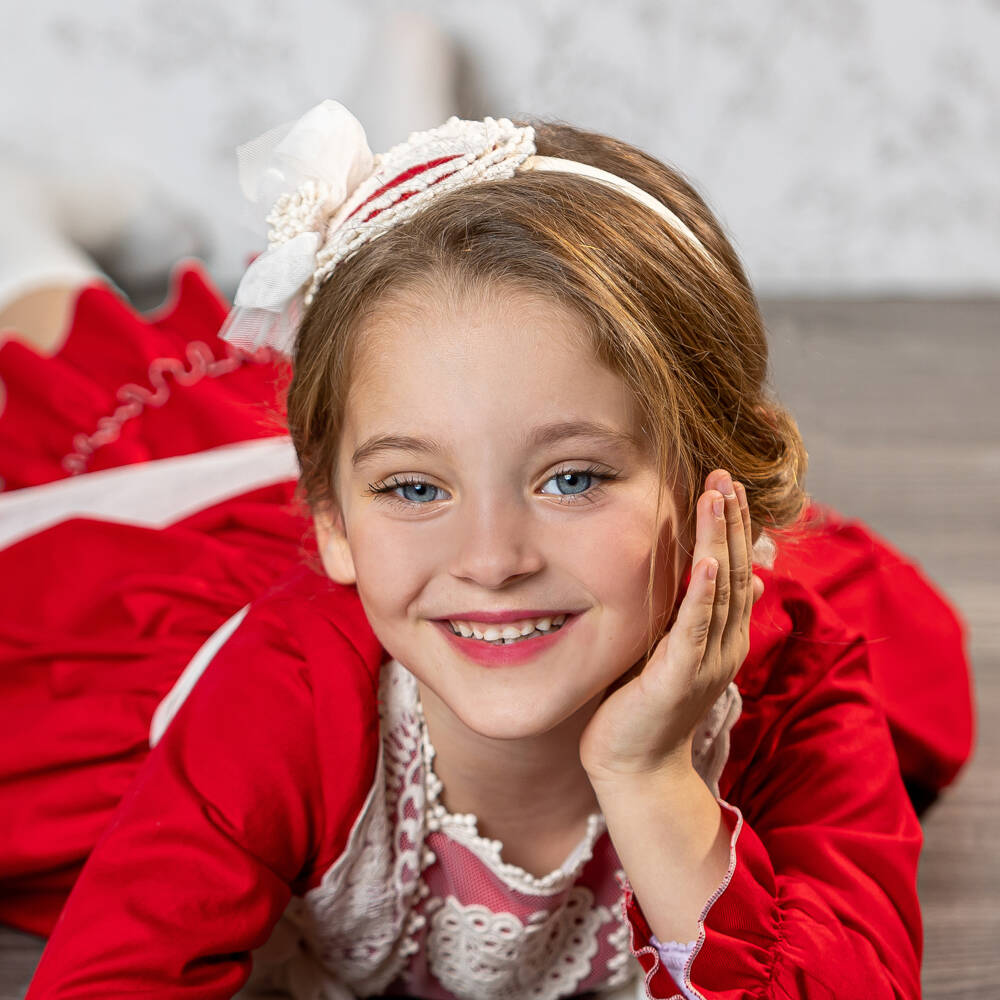 Abuela Tata-Girls White & Red Lace Headband | Childrensalon Outlet