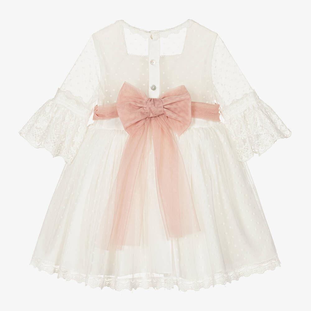 Abuela Tata-Белое платье из тюля с розовым поясом | Childrensalon Outlet
