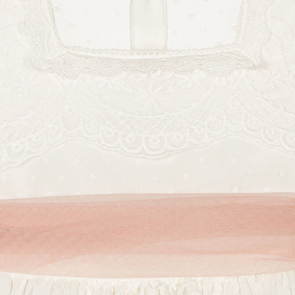 Abuela Tata-Белое платье из тюля с розовым поясом | Childrensalon Outlet