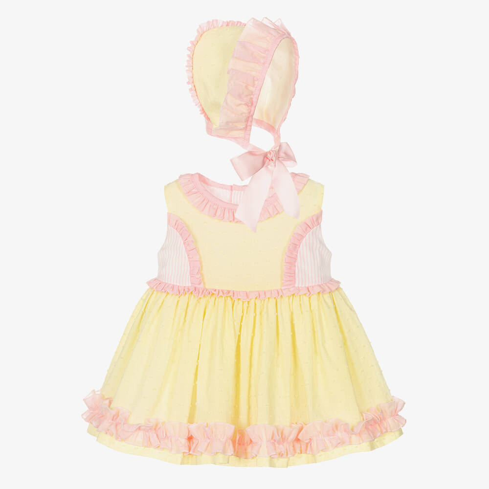 Abuela Tata - Розово-желтое платье и чепчик | Childrensalon