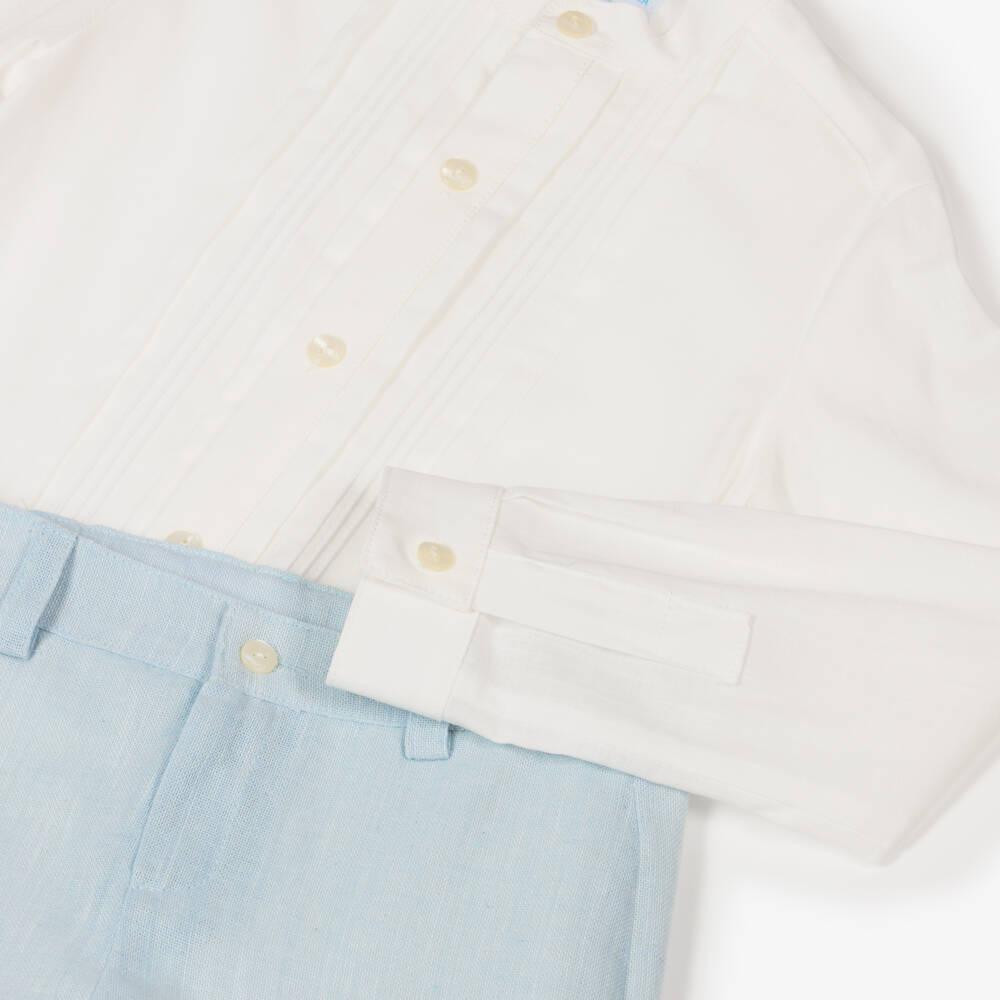 Abuela Tata-Ivory & Blue Boys Shirt and Shorts | Childrensalon Outlet