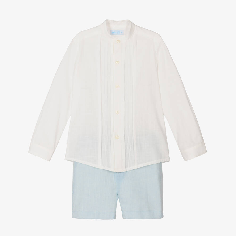 Abuela Tata-Ivory & Blue Boys Shirt and Shorts | Childrensalon Outlet