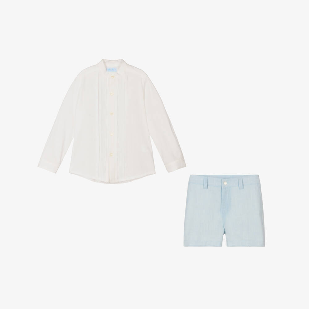 Abuela Tata-Ivory & Blue Boys Shirt and Shorts | Childrensalon Outlet