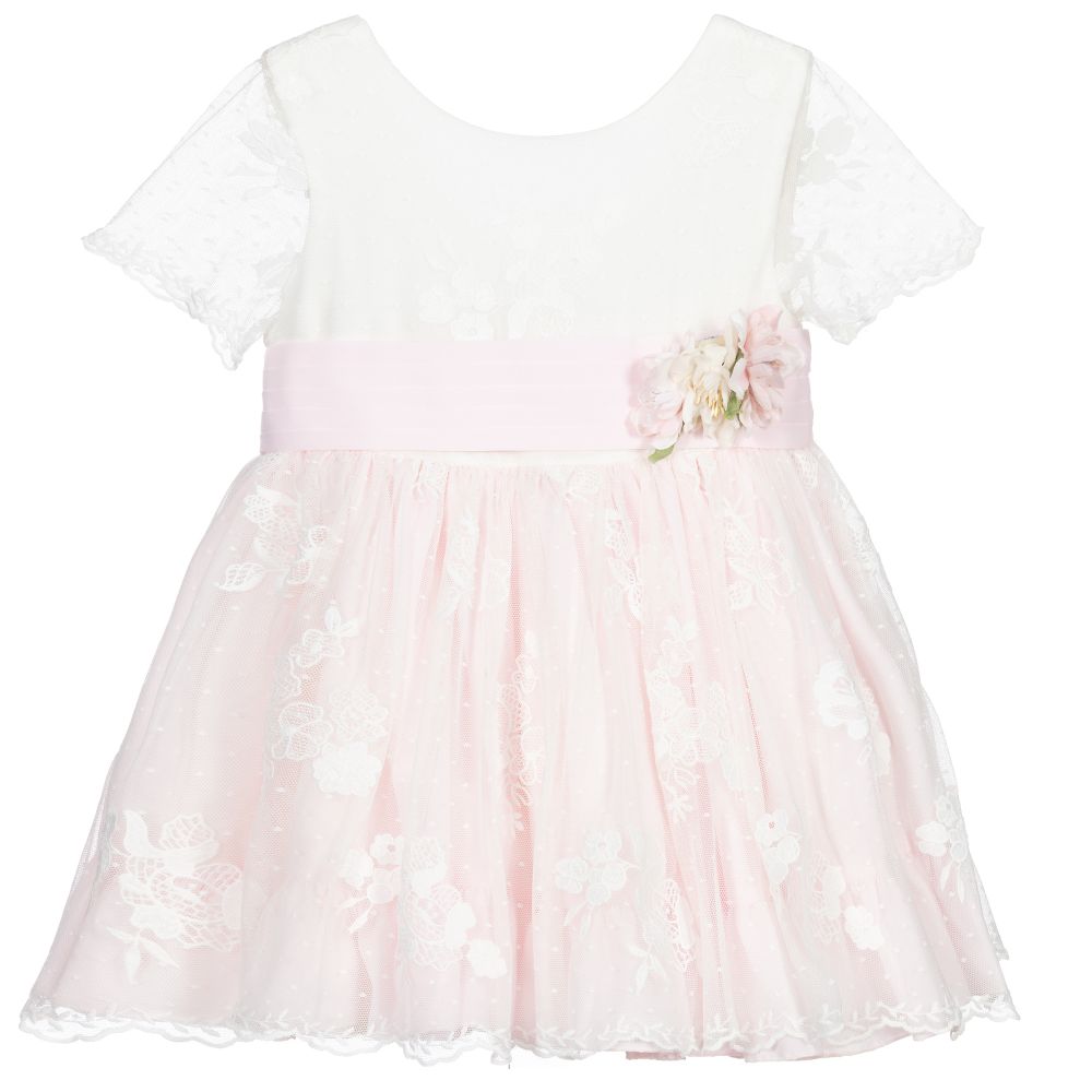 Abuela Tata-Ivory & Pink Lace Dress  | Childrensalon Outlet