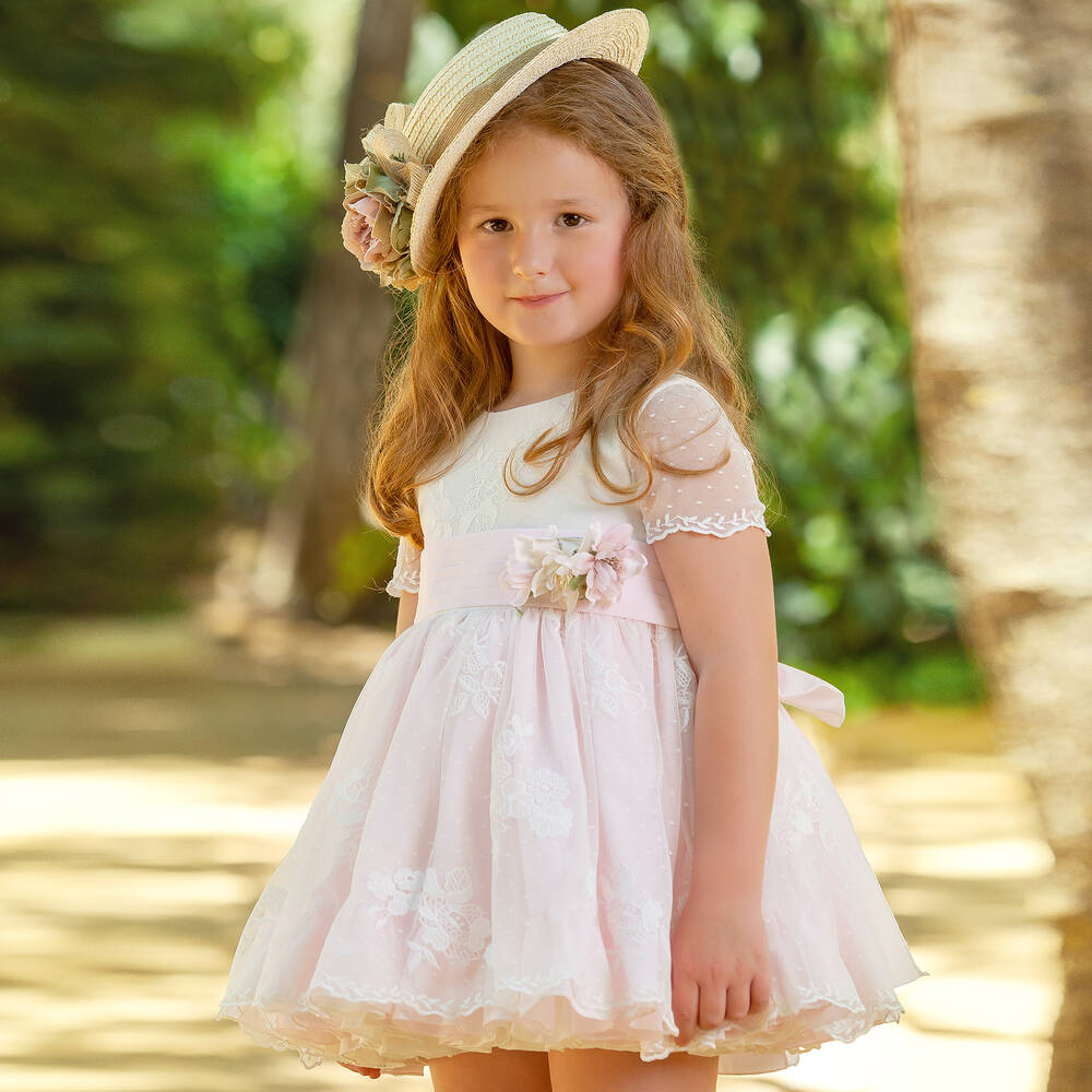 Abuela Tata-Кремово-розовое кружевное платье | Childrensalon Outlet