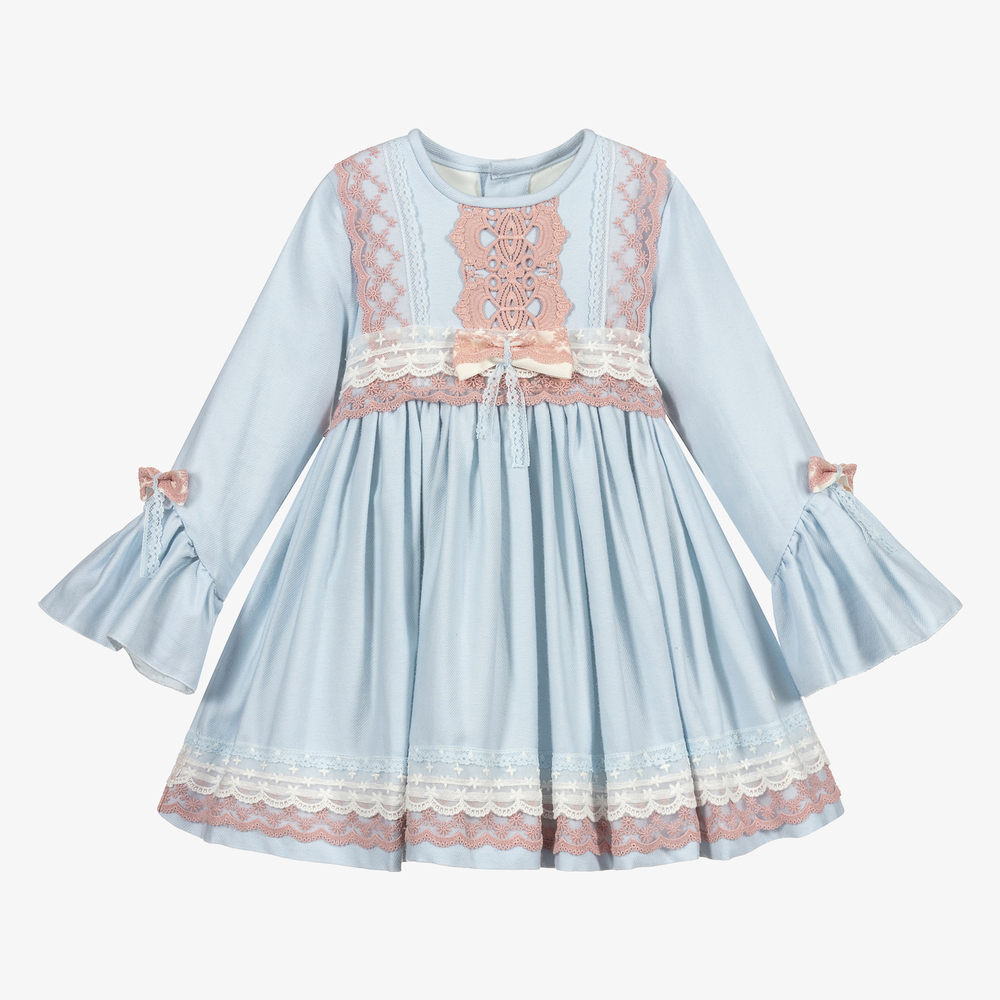 Abuela Tata - Pale Blue & Pink Cotton Dress  | Childrensalon