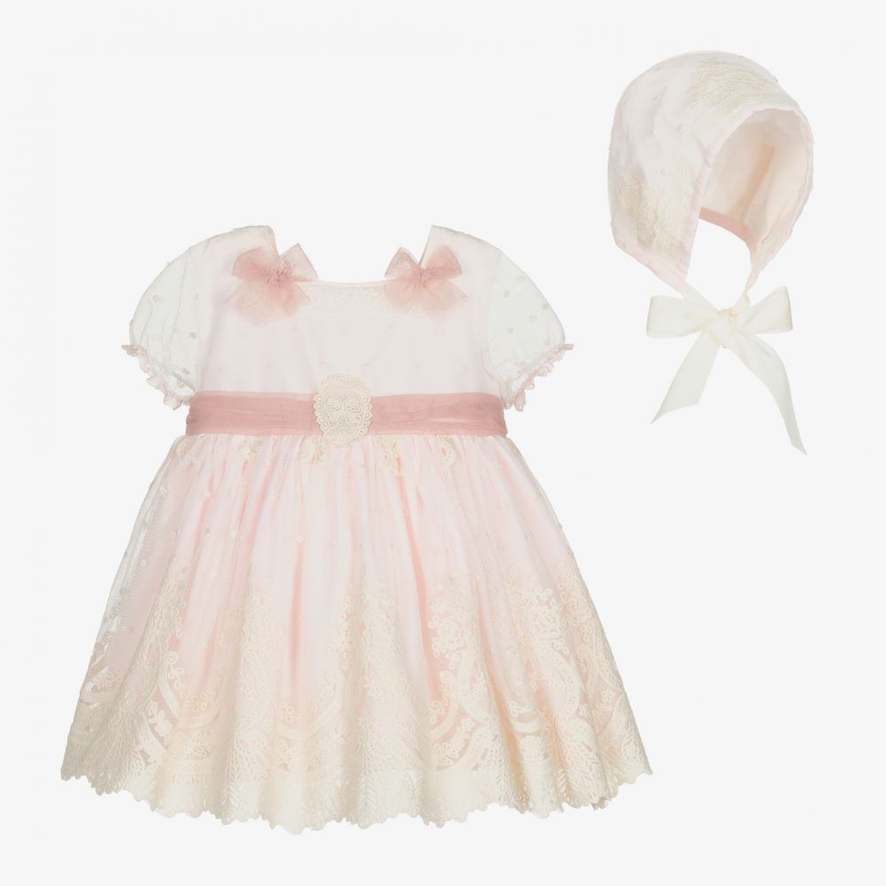 Abuela Tata - Spitzenkleid-Set in Rosa und Elfenbein | Childrensalon