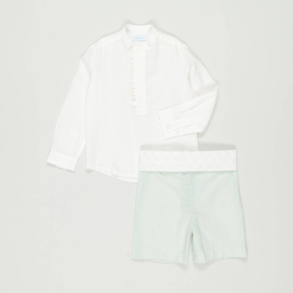 Abuela Tata-Preloved Boys White Shirt & Green Shorts Set (2 years) | Childrensalon Outlet