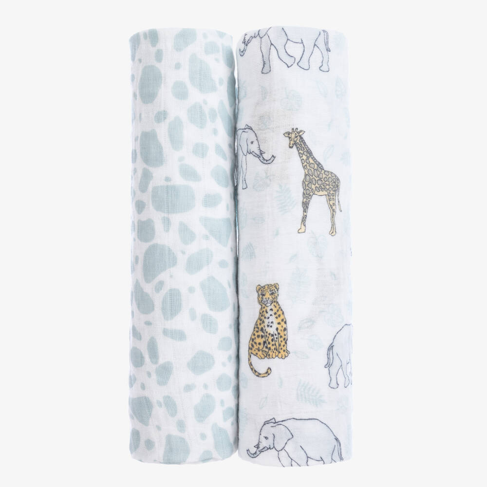 aden + anais-Blue Cotton Muslin Swaddle Duo | Childrensalon Outlet