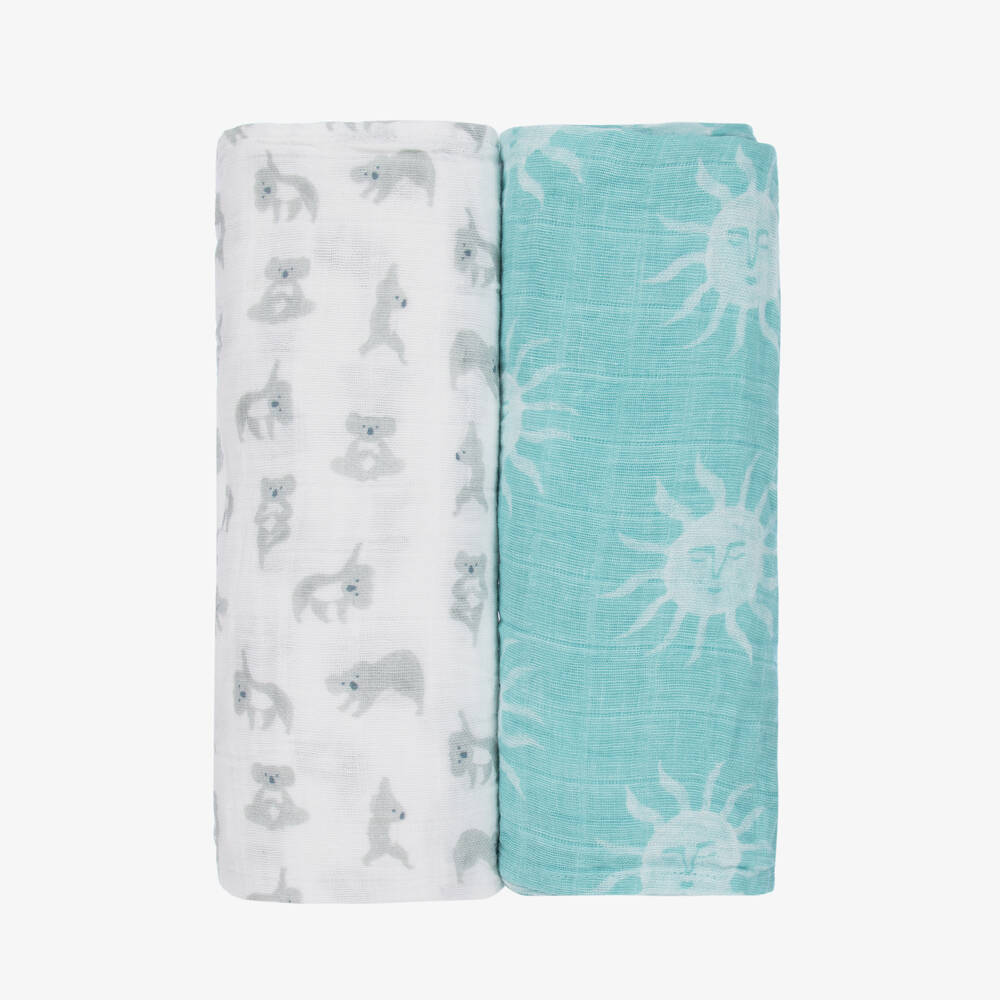 aden + anais-Blue & White Muslin Blankets (2 Pack) | Childrensalon Outlet