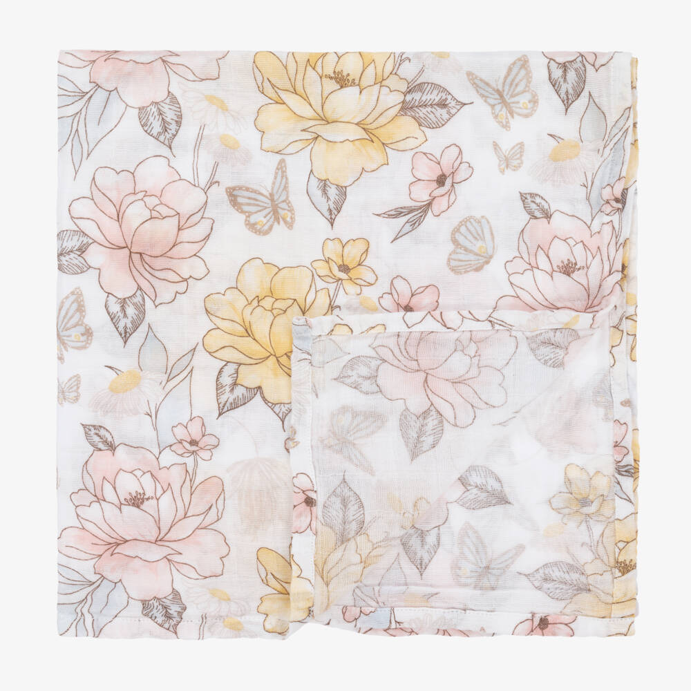 aden + anais-Girls White & Pink Muslin Cloths (3 Pack) | Childrensalon Outlet