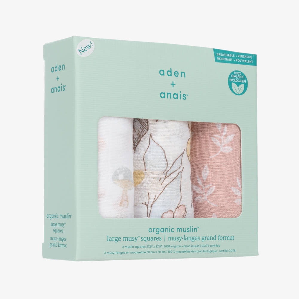 aden + anais-Girls White & Pink Muslin Cloths (3 Pack) | Childrensalon Outlet