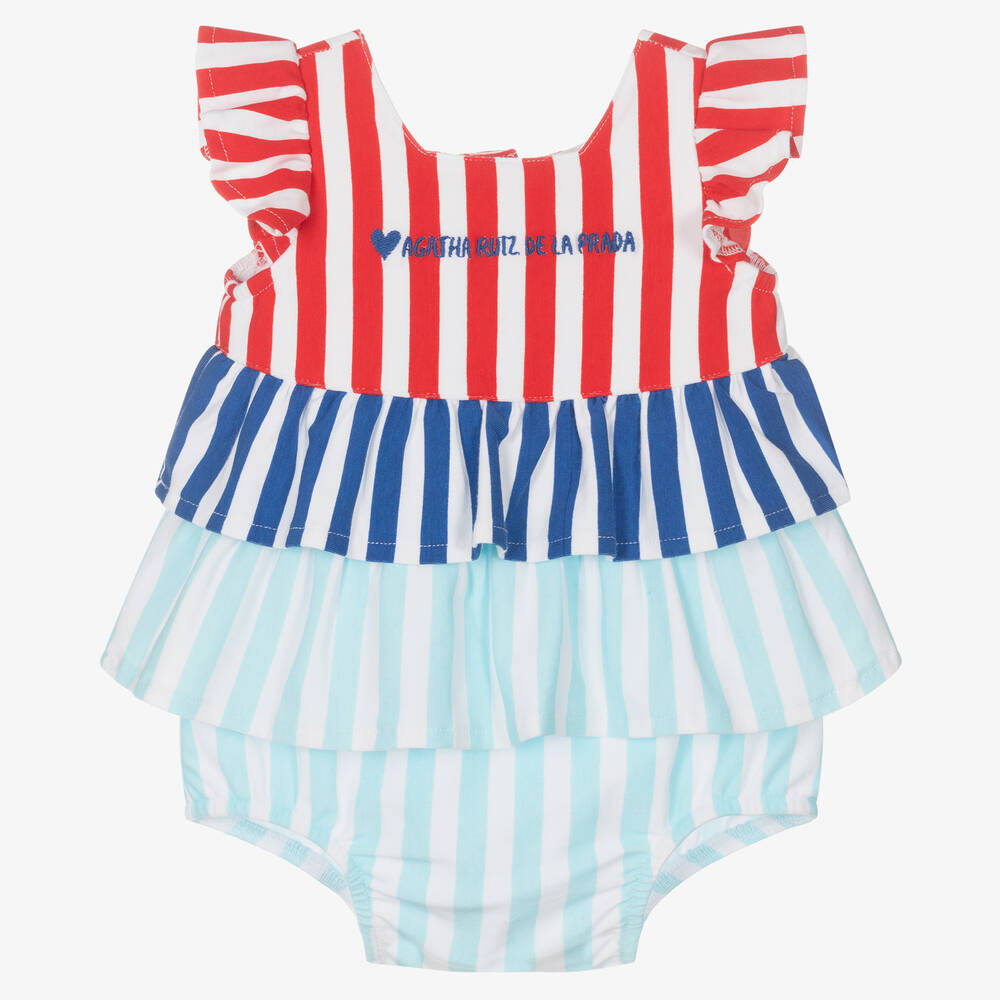 Agatha Ruiz de la Prada - Baby Girls Blue Striped Cotton Shortie | Childrensalon