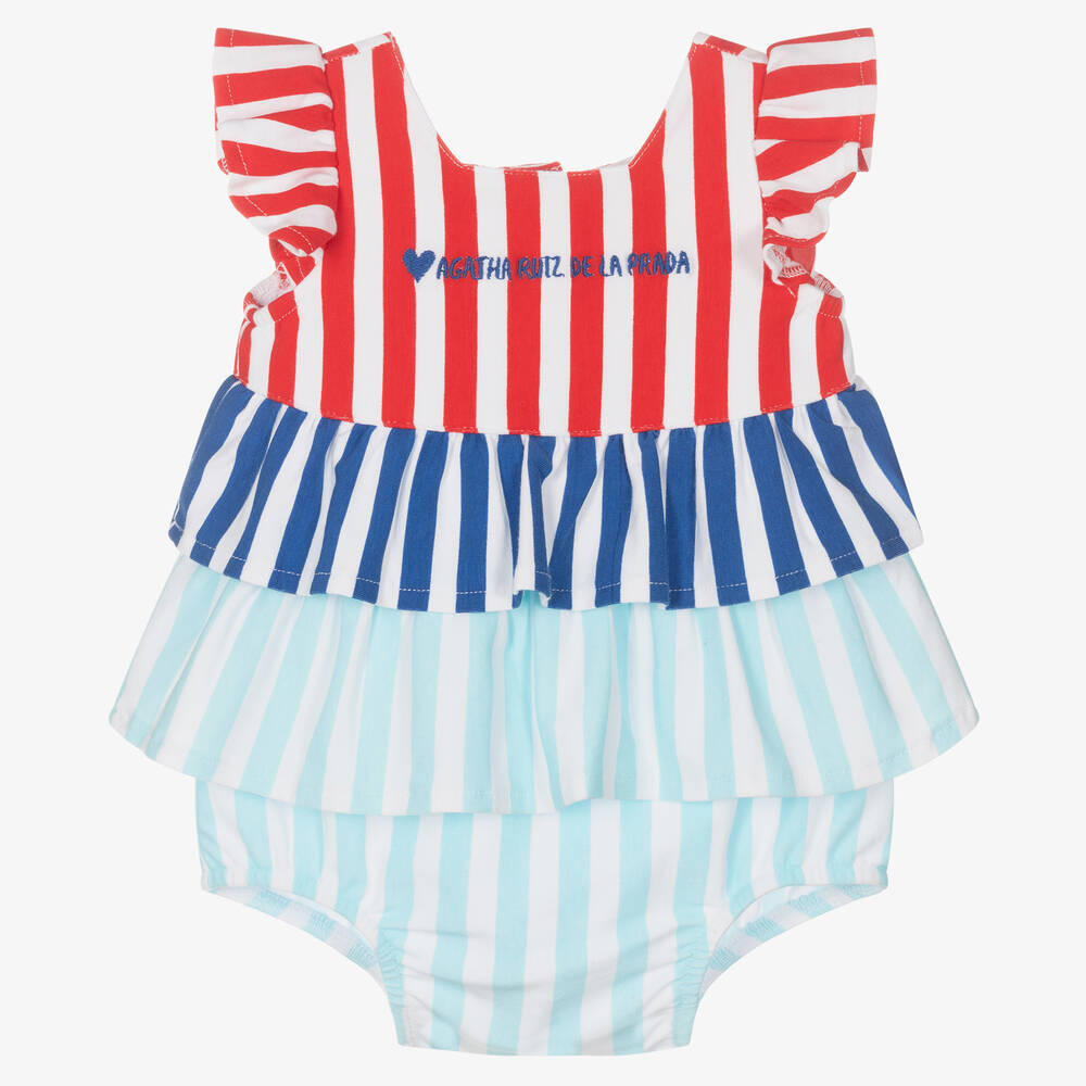 Agatha Ruiz de la Prada - Barboteuse bleue rayé en coton | Childrensalon