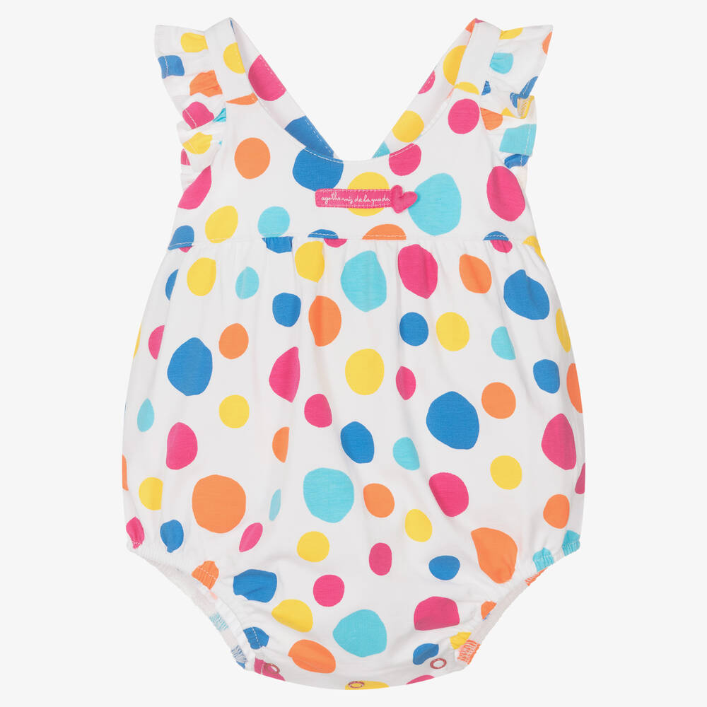 Agatha Ruiz de la Prada - Barboteuse blanche en coton à pois | Childrensalon