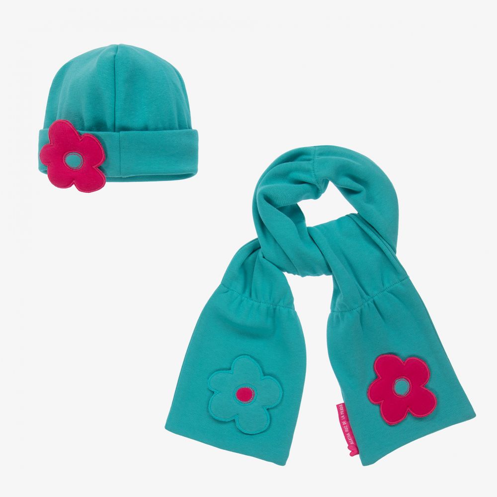 Agatha Ruiz de la Prada - Голубая шапка и шарф с цветами  | Childrensalon