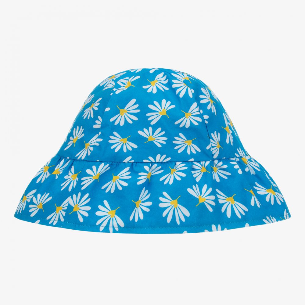Agatha Ruiz de la Prada-قبعة قطن بوبلين لون أزرق وأبيض بطبعة ورود للبنات | Childrensalon Outlet