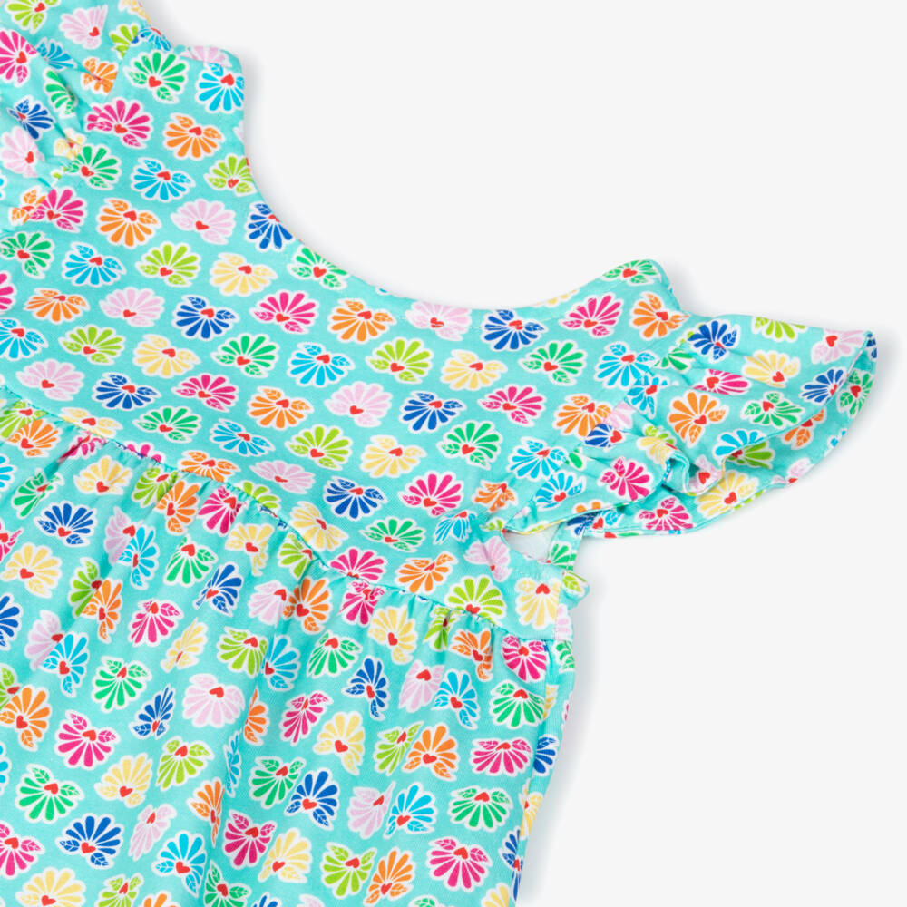 Agatha Ruiz de la Prada-Girls Aqua Blue Cotton Dress with Colourful Print | Childrensalon Outlet