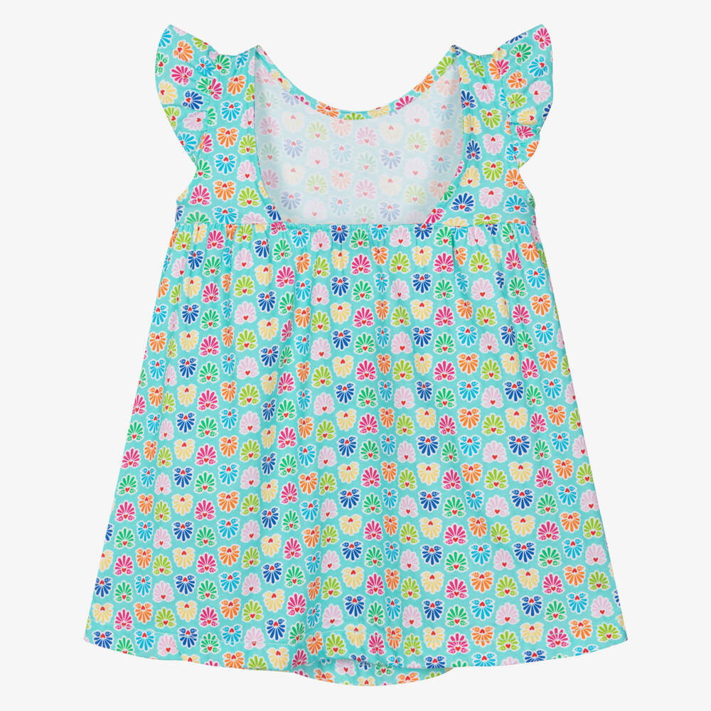 Agatha Ruiz de la Prada-Girls Aqua Blue Cotton Dress with Colourful Print | Childrensalon Outlet