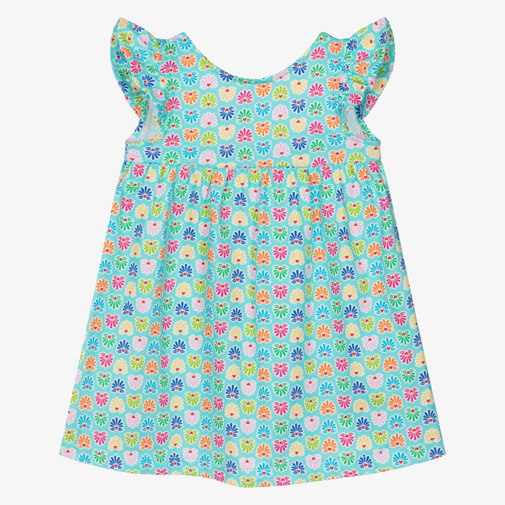Agatha Ruiz de la Prada-Girls Aqua Blue Cotton Dress with Colourful Print | Childrensalon Outlet